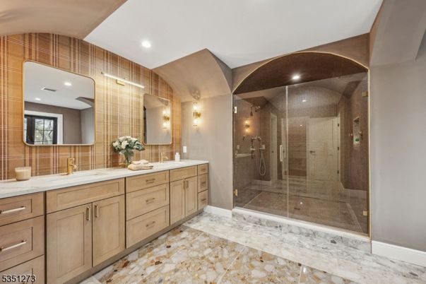Bathroom, Dual Sink Vanities, Glass Shower, Interior, Recessed Lighting