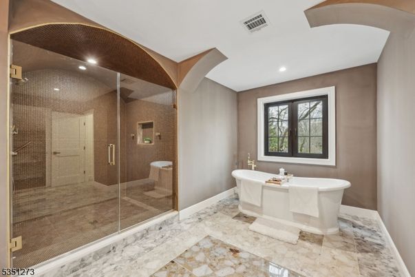 Bathroom, Free Standing Baths, Glass Shower, Interior, Recessed Lighting