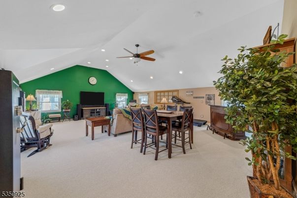Dining room, Fireplace, Interior, Living room, Recessed Lighting