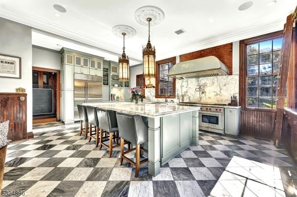 Interior, Kitchen, Marble, Pendant Lights, Recessed Lighting, Stainless Steel Appliances