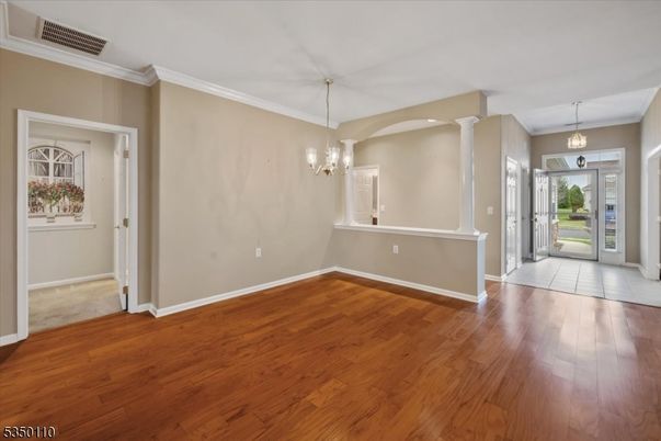 Chandelier, Empty room, Interior, Pendant Lights, Wood Texture Flooring