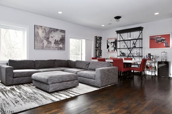 Dining room, Interior, Living room, Recessed Lighting, Wood Texture Flooring