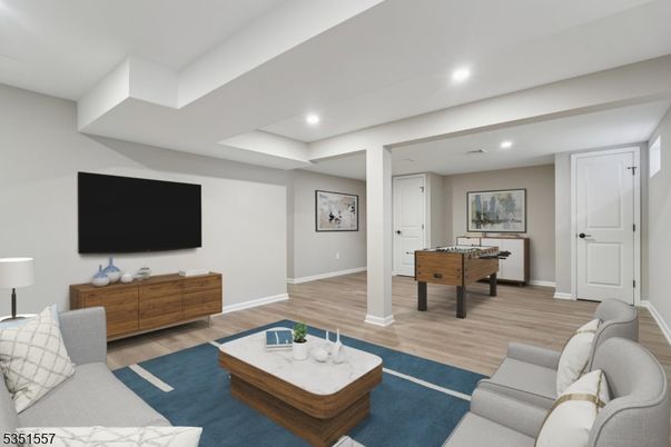 Game Room, Interior, Living room, Recessed Lighting, Wood Texture Flooring