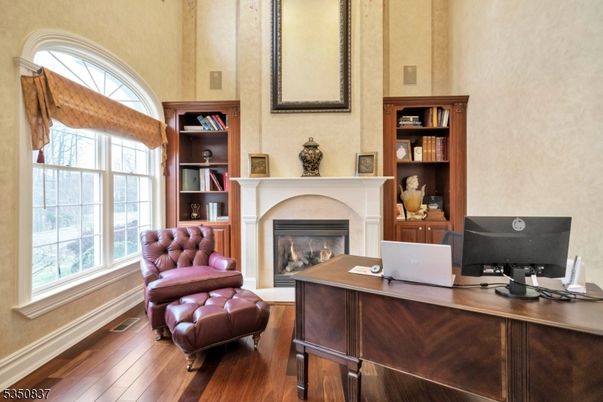 Fireplace, Home Office, Interior, Wood Texture Flooring