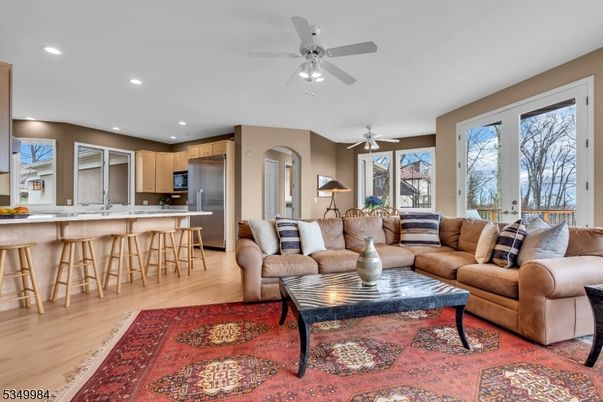 Interior, Kitchen, Living room, Recessed Lighting, Stainless Steel Appliances, Wood Texture Flooring