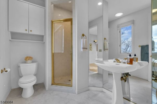 Bathroom, Glass Shower, Interior, Marble, Recessed Lighting