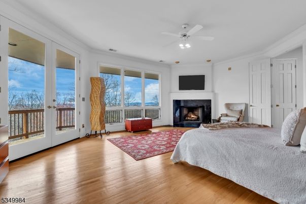 Bedroom, Fireplace, Interior, Wood Texture Flooring