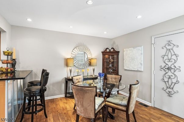 Dining room, Interior, Recessed Lighting, Wood Texture Flooring