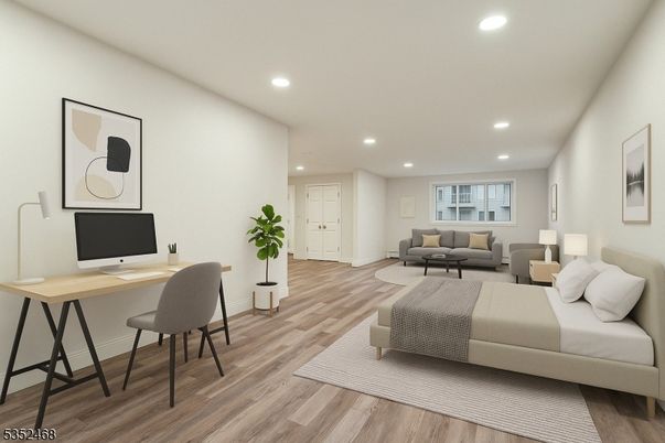 Bedroom, Home Office, Interior, Recessed Lighting, Wood Texture Flooring