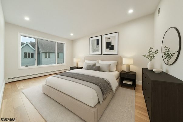 Bedroom, Interior, Recessed Lighting, Wood Texture Flooring