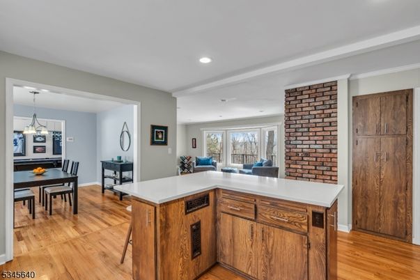 Chandelier, Dining room, Interior, Kitchen, Pendant Lights, Recessed Lighting, Wood Texture Flooring