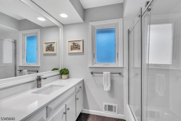 Bathroom, Dual Sink Vanities, Glass Shower, Interior, Recessed Lighting