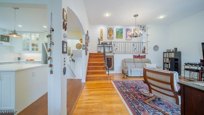 Chandelier, Interior, Kitchen, Pendant Lights, Recessed Lighting, Wood Texture Flooring