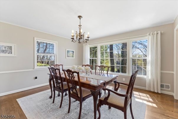 Chandelier, Dining room, Interior, Wood Texture Flooring