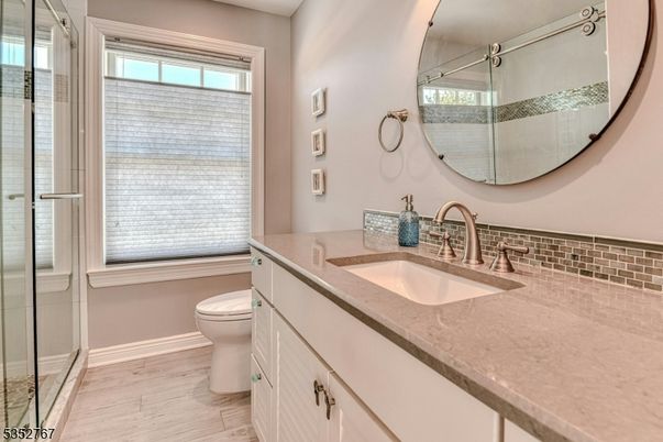 Bathroom, Glass Shower, Interior, Wood Texture Flooring