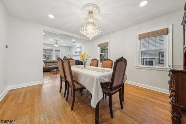 Chandelier, Dining room, Interior, Recessed Lighting, Wood Texture Flooring