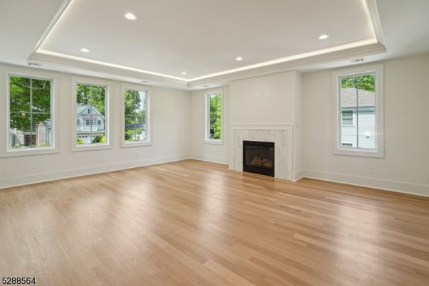 Empty room, Fireplace, Interior, Recessed Lighting, Wood Texture Flooring