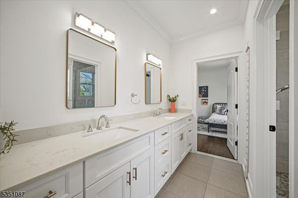 Bathroom, Bedroom, Dual Sink Vanities, Interior, Recessed Lighting, Wood Texture Flooring