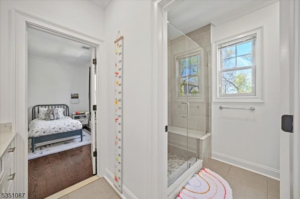 Bathroom, Bedroom, Glass Shower, Interior, Wood Texture Flooring