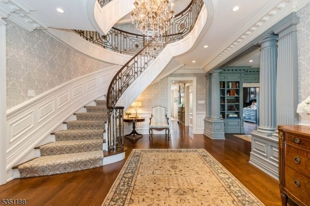 Chandelier, Interior, Recessed Lighting, Wood Texture Flooring