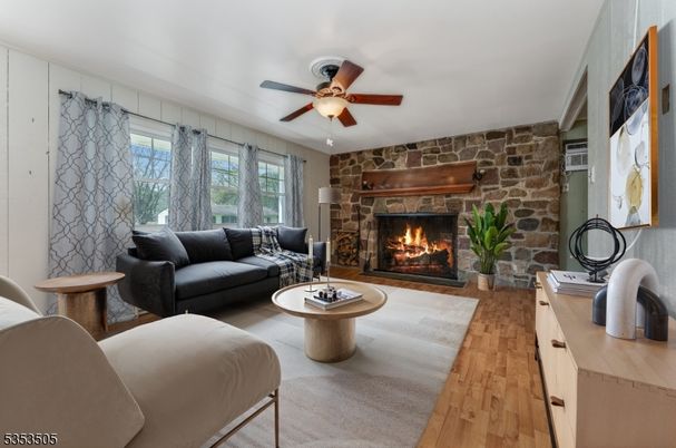 Fireplace, Interior, Living room, Stone Walls, Wood Texture Flooring