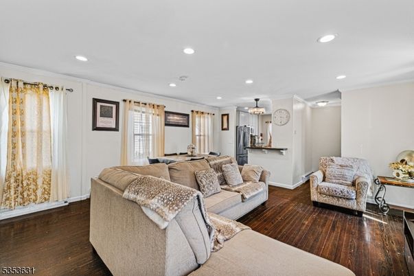 Chandelier, Interior, Living room, Recessed Lighting, Wood Texture Flooring