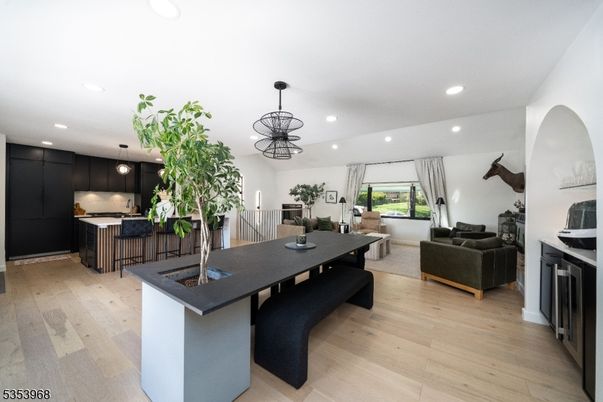 Dining room, Interior, Kitchen, Living room, Pendant Lights, Recessed Lighting, Wood Texture Flooring