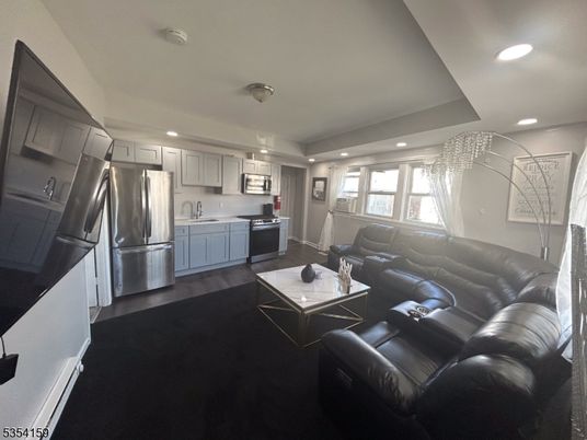 Interior, Kitchen, Living room, Recessed Lighting, Stainless Steel Appliances, Wood Texture Flooring