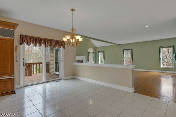 Chandelier, Empty room, Interior, Recessed Lighting, Wood Texture Flooring