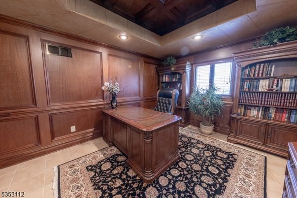 Home Office, Interior, Recessed Lighting, Wood Texture Flooring, Wooden Walls
