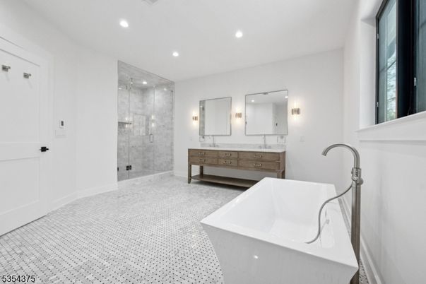 Bathroom, Dual Sink Vanities, Free Standing Baths, Glass Shower, Interior, Recessed Lighting