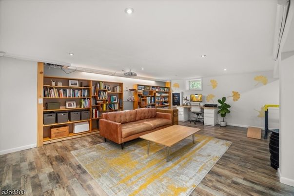 Home Office, Interior, Living room, Recessed Lighting, Wood Texture Flooring