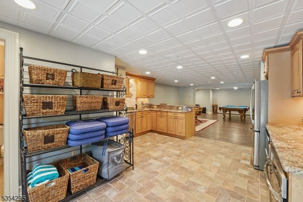 Billiard Table, Game Room, Interior, Kitchen, Recessed Lighting