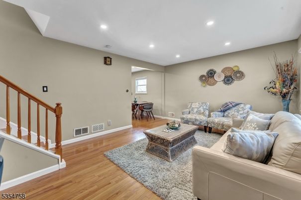 Dining room, Interior, Living room, Recessed Lighting, Wood Texture Flooring