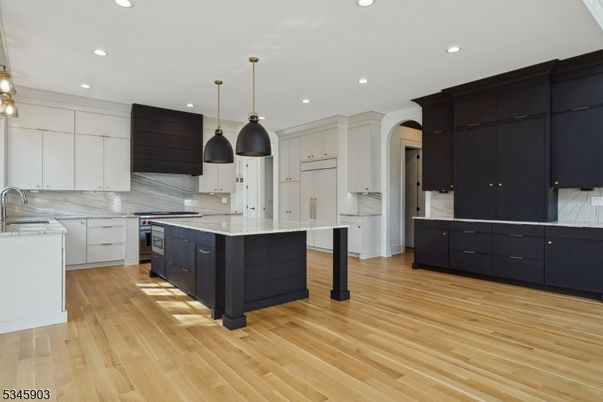 Interior, Kitchen, Pendant Lights, Recessed Lighting, Wood Texture Flooring