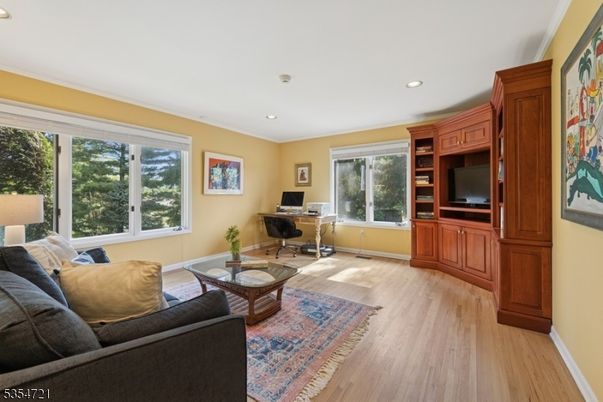 Home Office, Interior, Living room, Recessed Lighting, Wood Texture Flooring