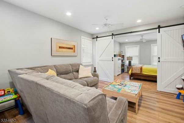 Bedroom, Interior, Living room, Recessed Lighting, Wood Texture Flooring