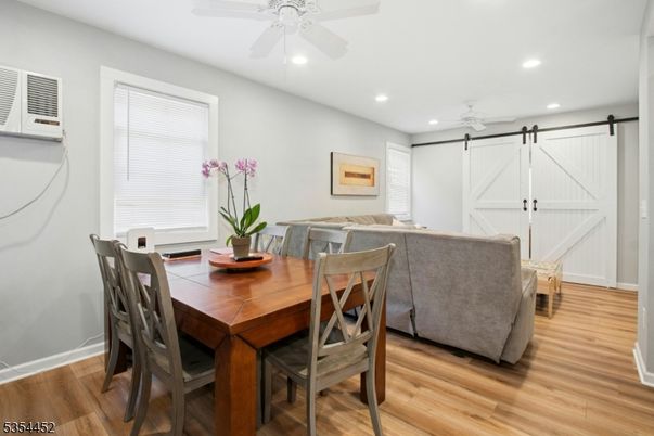 Dining room, Interior, Recessed Lighting, Wood Texture Flooring