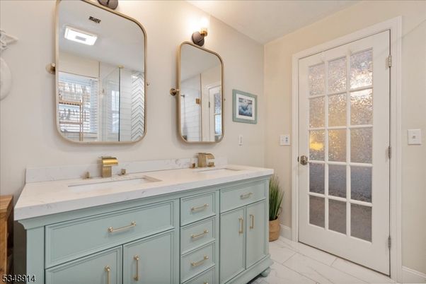 Bathroom, Dual Sink Vanities, Glass Shower, Interior, Marble