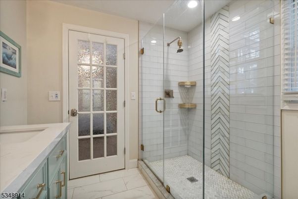 Bathroom, Glass Shower, Interior, Marble, Recessed Lighting