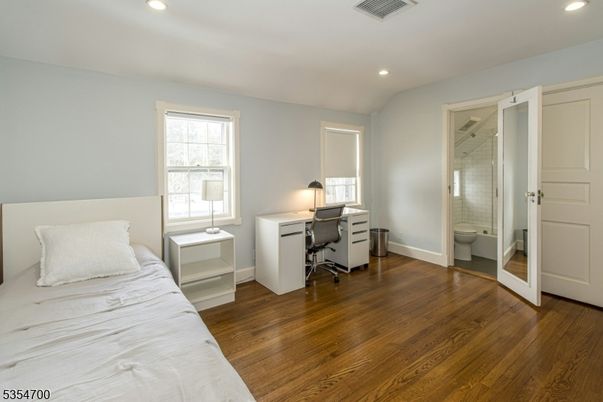 Bathroom, Bedroom, Glass Shower, Home Office, Interior, Recessed Lighting, Wood Texture Flooring