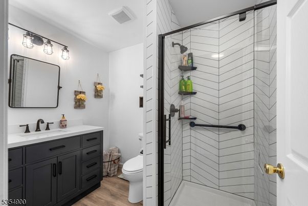Bathroom, Glass Shower, Interior, Wood Texture Flooring