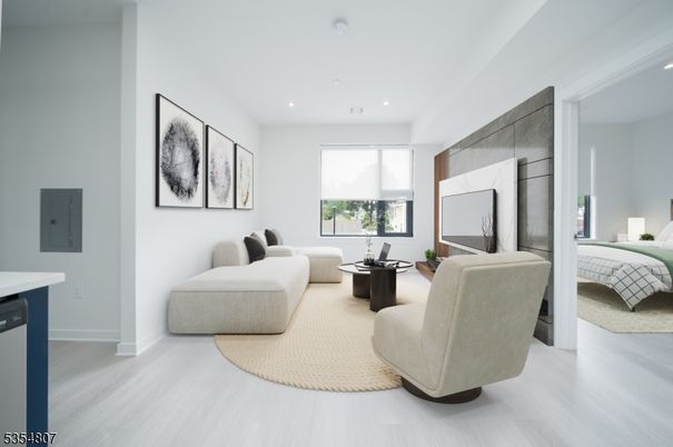 Bedroom, Interior, Living room, Recessed Lighting, Wood Texture Flooring
