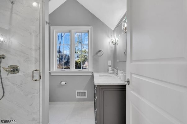 Bathroom, Glass Shower, Interior, Marble Walls, Recessed Lighting