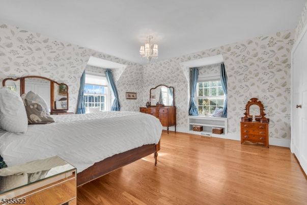 Bedroom, Chandelier, Interior, Wood Texture Flooring
