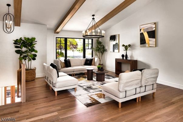 Interior, Living room, Pendant Lights, Wooden Beams, Wood Texture Flooring