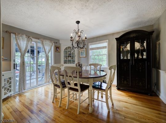 Chandelier, Dining room, Interior, Wood Texture Flooring