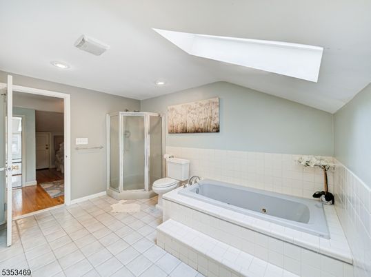 Bathroom, Glass Shower, Interior, Recessed Lighting, Wood Texture Flooring