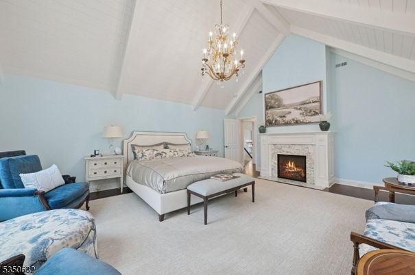 Bedroom, Chandelier, Fireplace, Interior