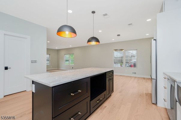 Interior, Kitchen, Pendant Lights, Recessed Lighting, Wood Texture Flooring